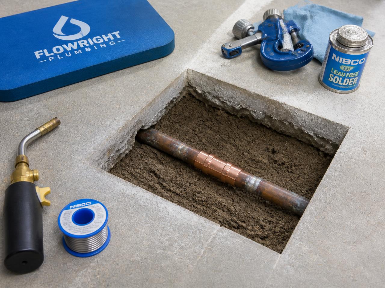 Repaired water line after slab leak detection
